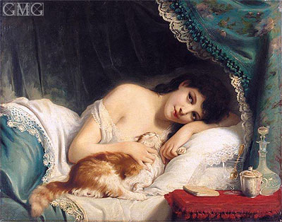 Fritz Zuber-Buhler: A Reclining Beauty with Her Cat