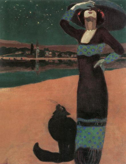Slim Woman with a Cat by Geza Farago